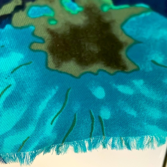 100% Silk Large Vibrant Floral Scarf/Wrap in Blue and Green by J. Crew EUC - Picture 6 of 11